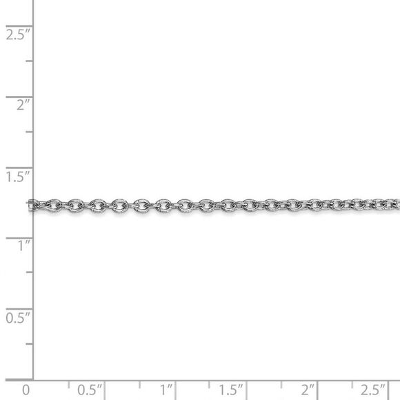2.4mm, 14k White Gold Solid Link Cable Chain Necklace, 24 Inch